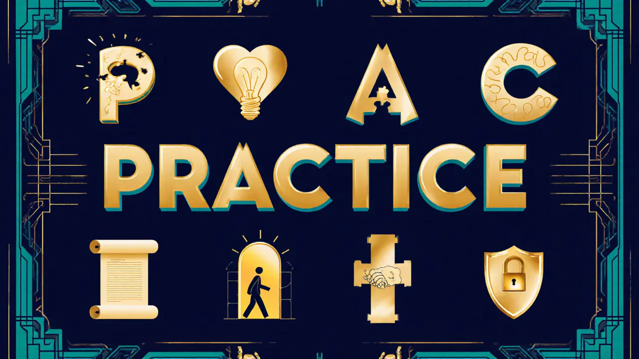 Grafické znázornění komponent PRACTICE v Art Deco provedení.