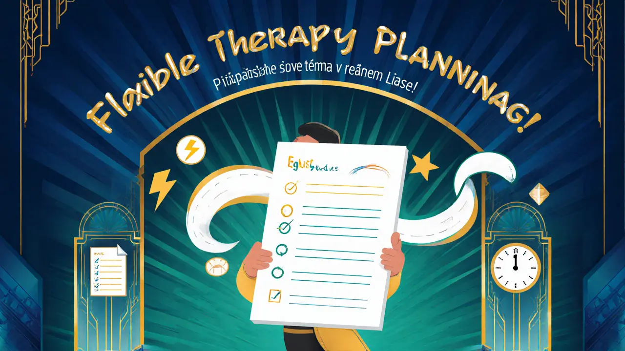 Reklamní plakát propaguje flexibilní plánování témat v terapii.
