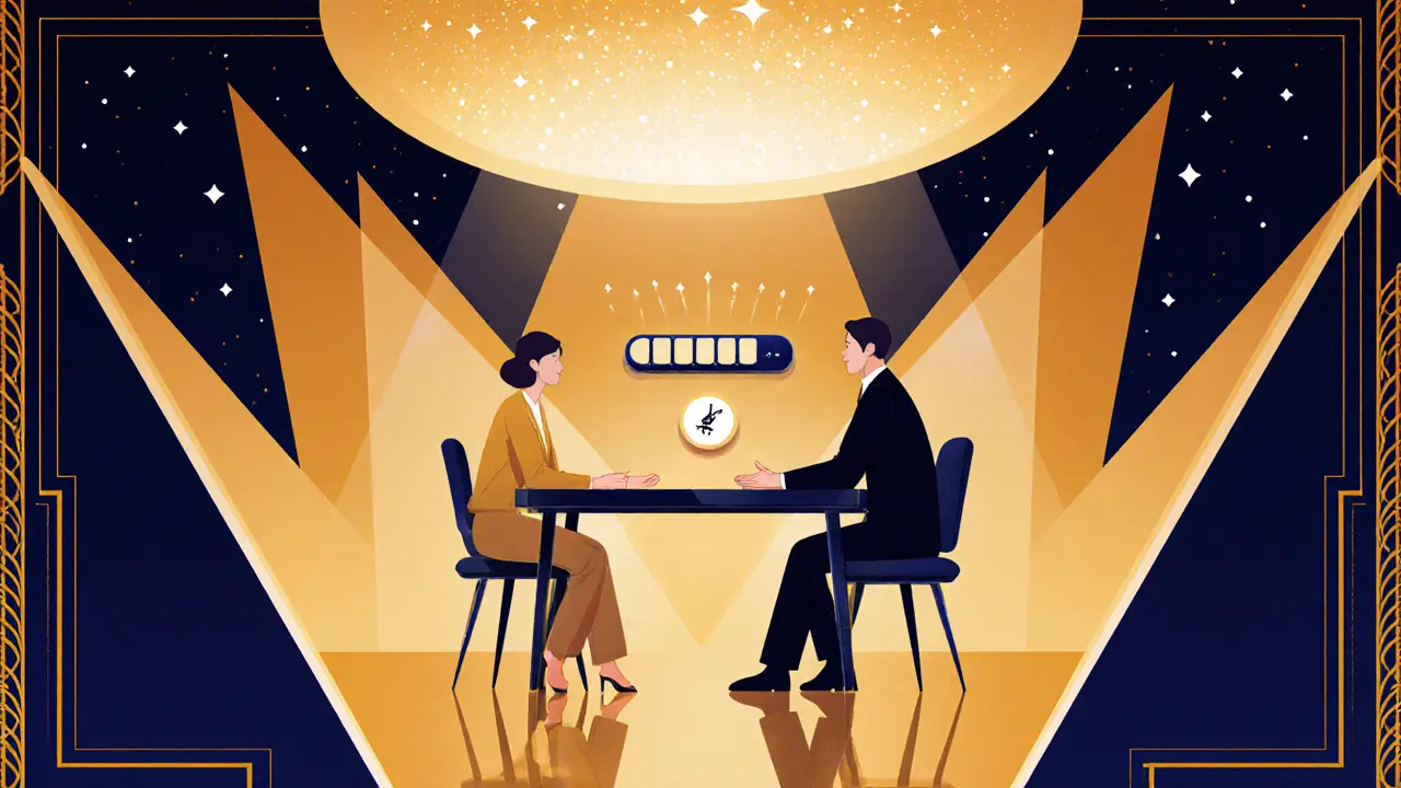 Terapeut a klient s hvězdnou oblohou, stupnicí 0‑10 a ikonkou výjimek.