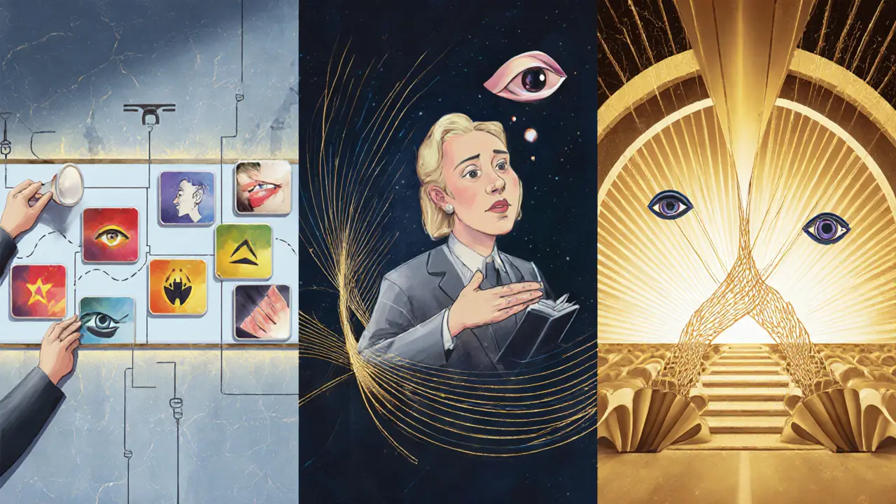 Tři fáze NET: časová osa, smyslový popis traumatu, integrace, v jedné ilustraci.