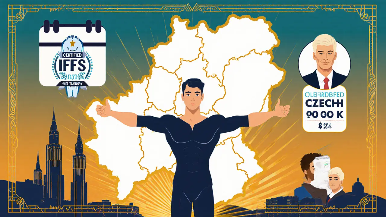 Art Deco plakát s mapou ČR, certifikovanými IFS terapeuty, cenou sezení a motivujícím Self.