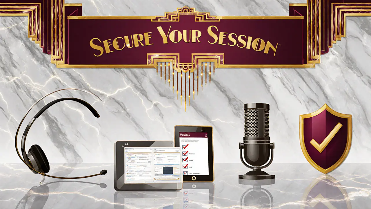 Seznam technických zařízení na mramorovém podkladu v art deco stylu.