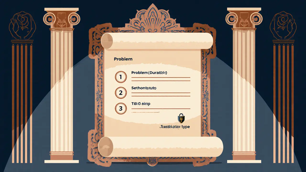 Aranžmá s Art Deco okraji ukazuje strukturovaný e‑mailový vzor na pergamenu.