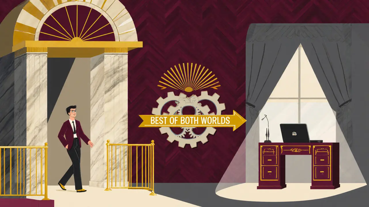 Hybridní model kombinuje osobní setkání a online sezení.