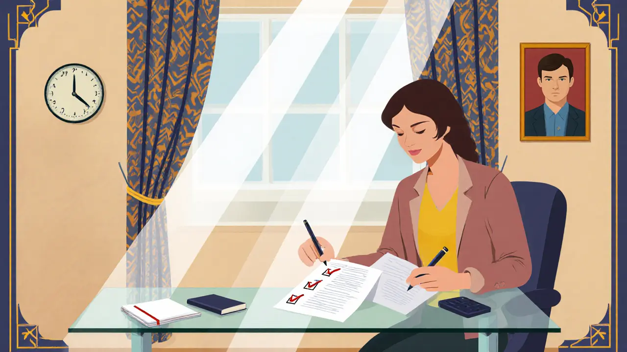 Klient přezkoumává kontrolní seznam doma, připravený na další sezení.