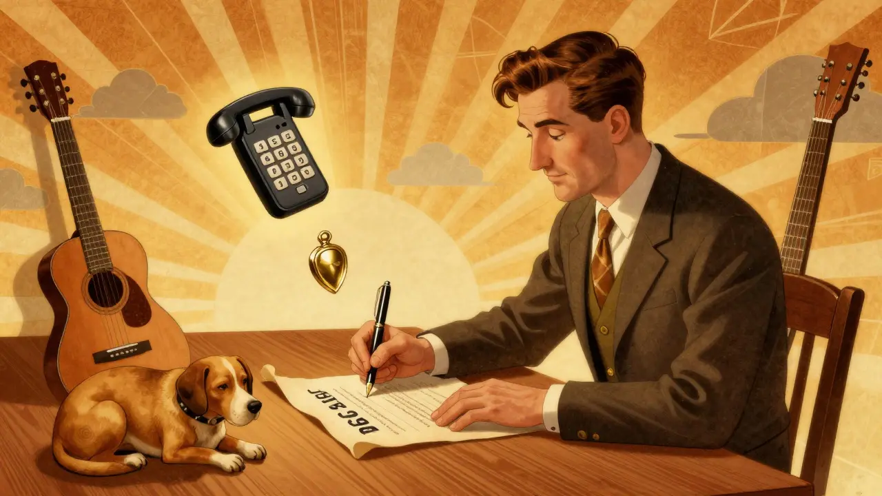 Muž píše bezpečnostní plán, kolem něj ikony podpory: pes, kytara, telefon.