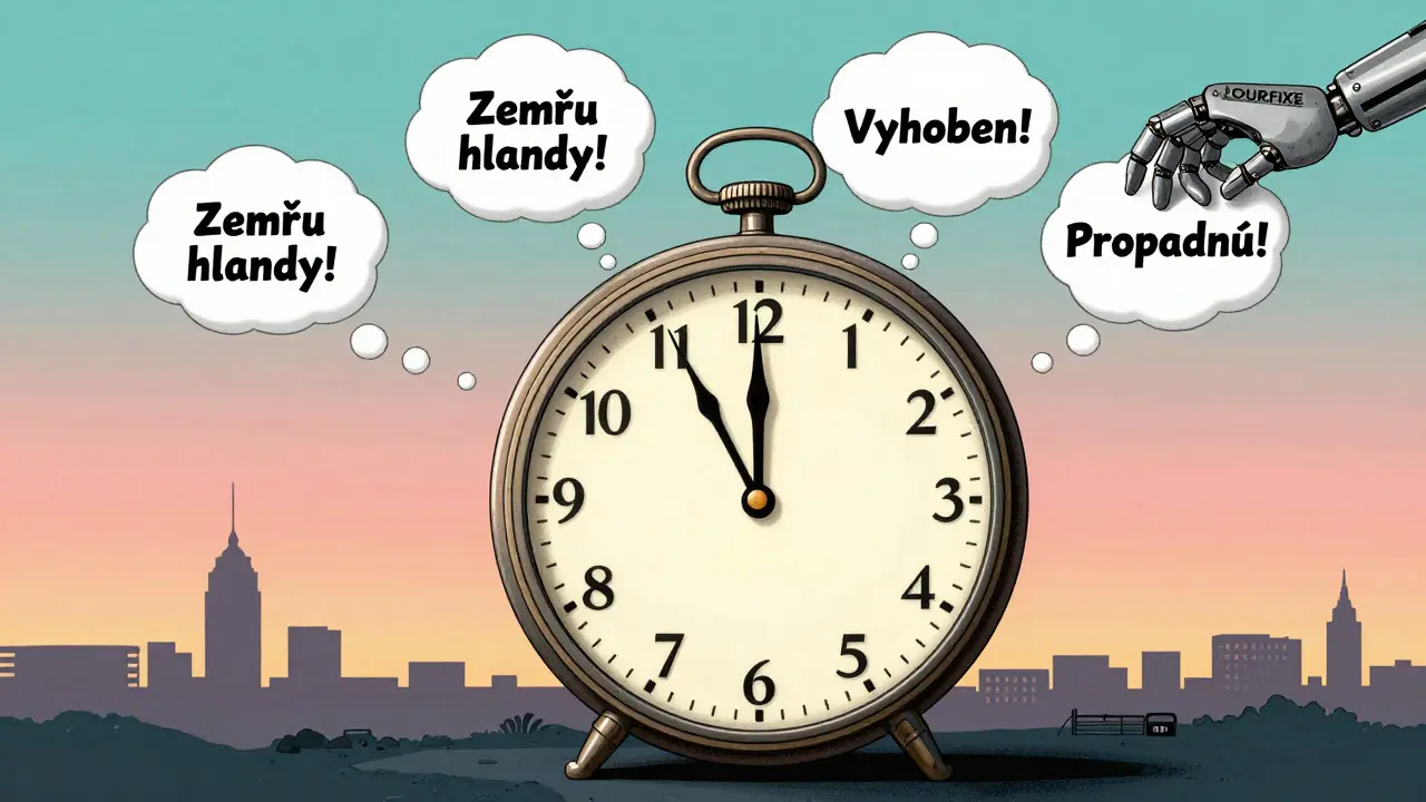 Hodiny označují pevný čas, kdy katastrofické myšlenky jsou chyceny a uklidněny.