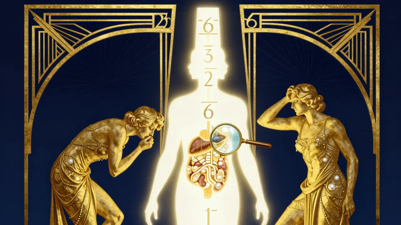 Desetibodová škála hladu a sytosti jako socha, s postavami na krajích a centrální siluetou.