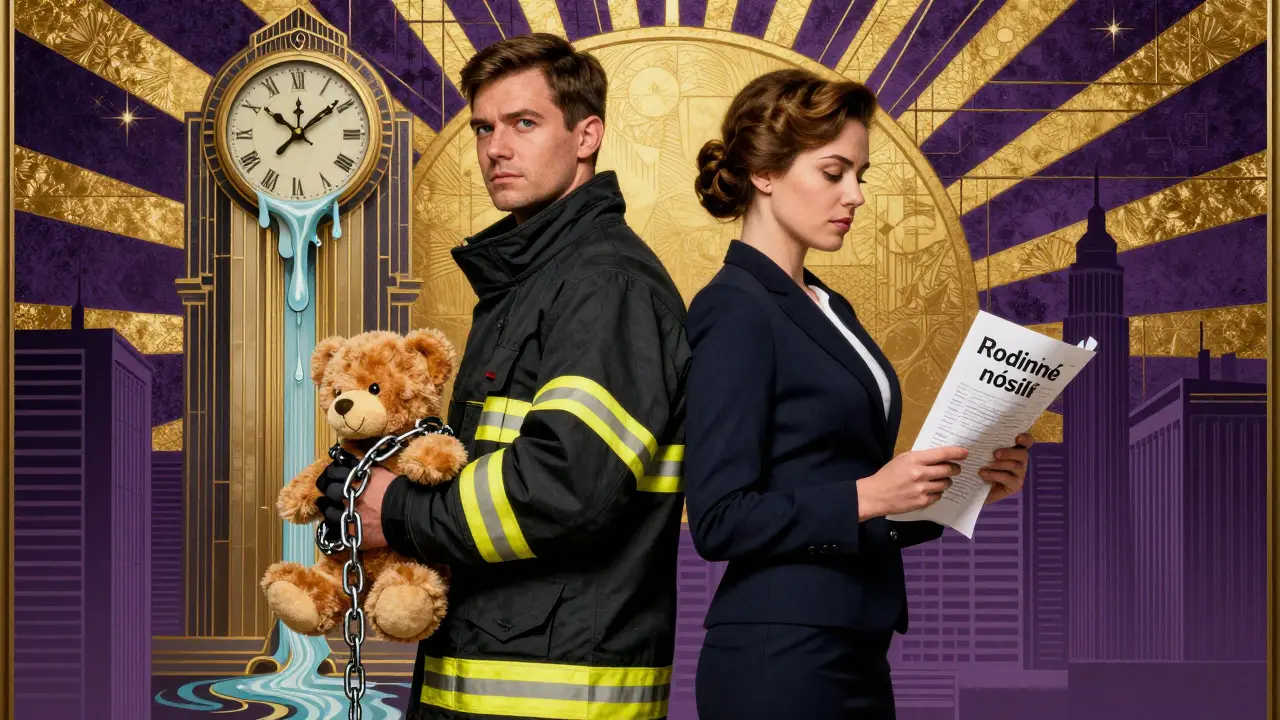 Hasič a učitel stojí zády k sobě, symbolizující riziko sekundární traumatizace v různých profesích.