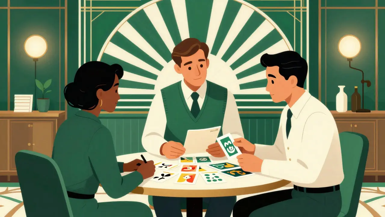 Terapeut a klient používají vizuální nástroje při specializované terapii.