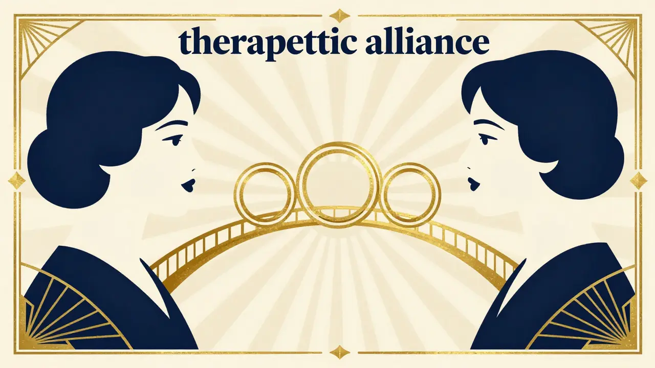 Art deco obraz symbolizující spojení a chemii mezi klientem a terapeutem.