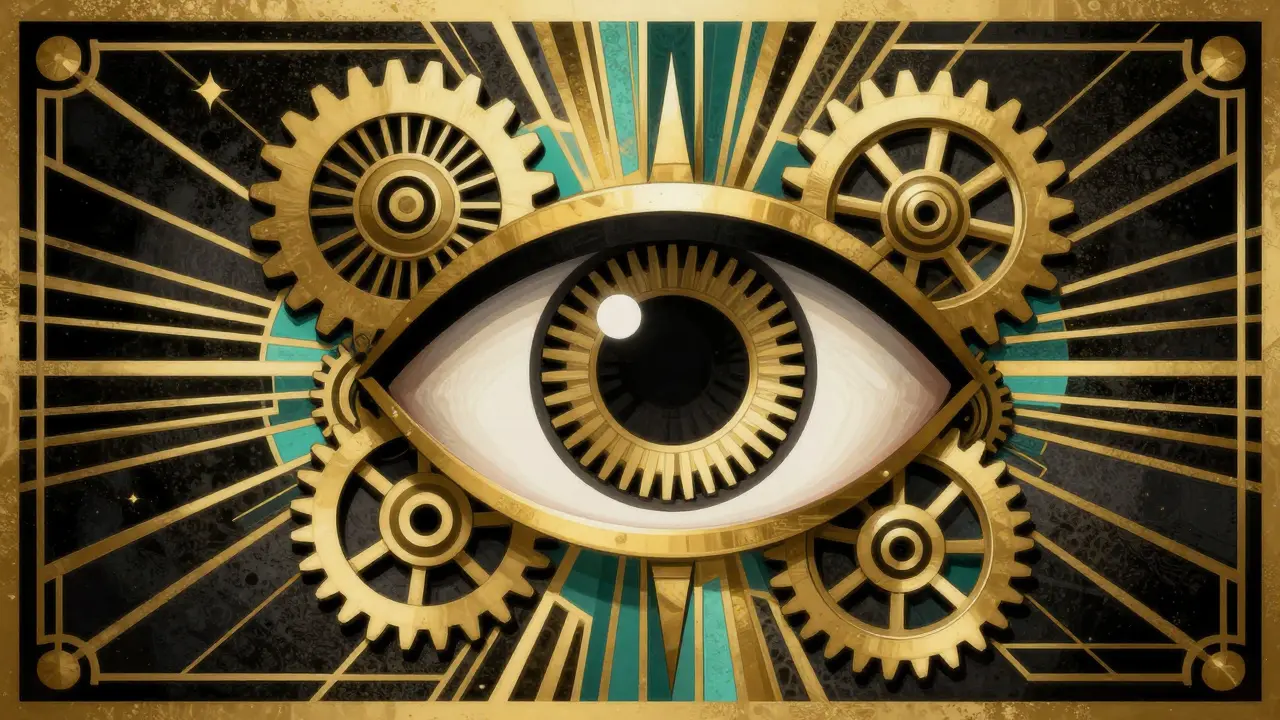 Abstraktní art deco ilustrace symbolizující sběr dat o duševním zdraví