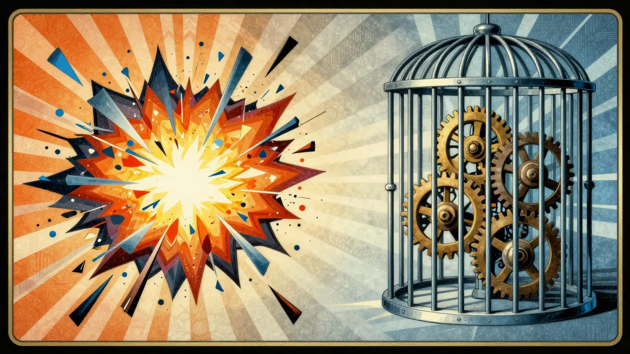Art deco ilustrace: rozdíl mezi konfliktem a kontrolou moci