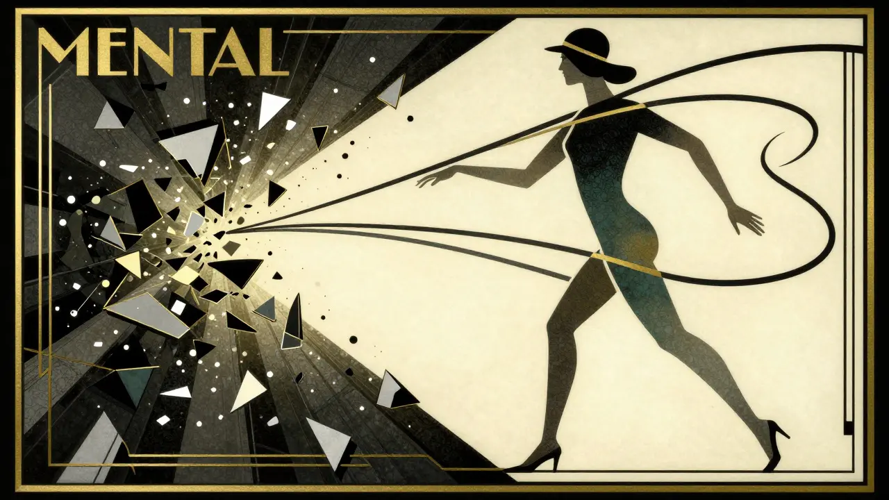 Art Deco vizualizace přechodu od mentálního chaosu k jasnosti a řádu