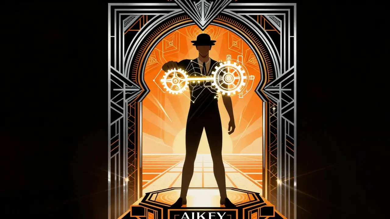 Art Deco illustration of a person holding a glowing key to therapeutic safety