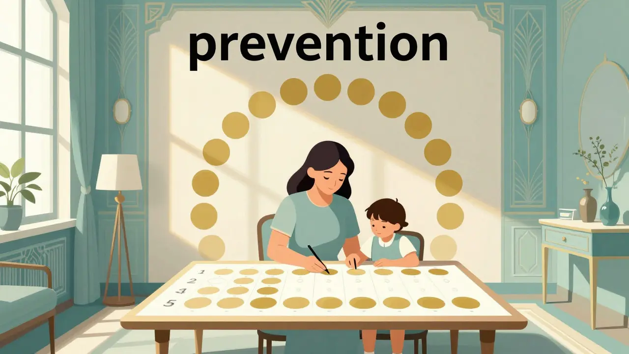 Art deco ilustrace: klidná rutina s vizuálním rozvrhem pro prevenci krizí