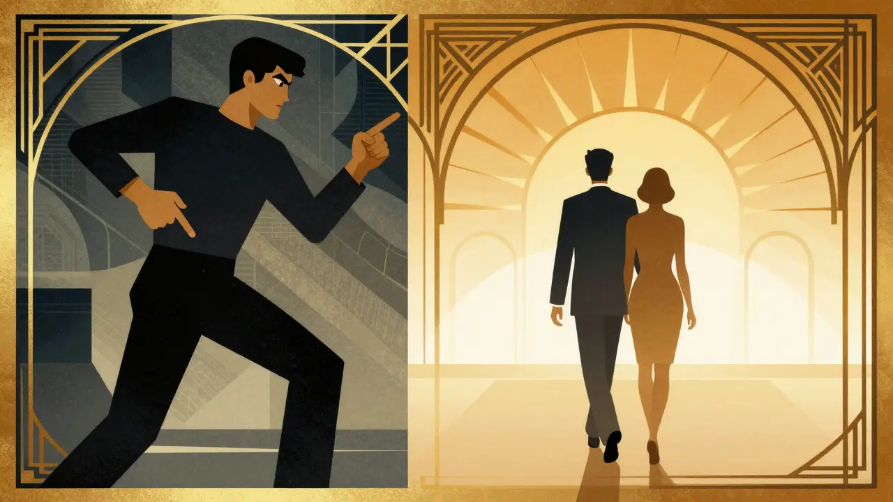 Art Deco ilustrace srovnání autoritativního a partnerského přístupu