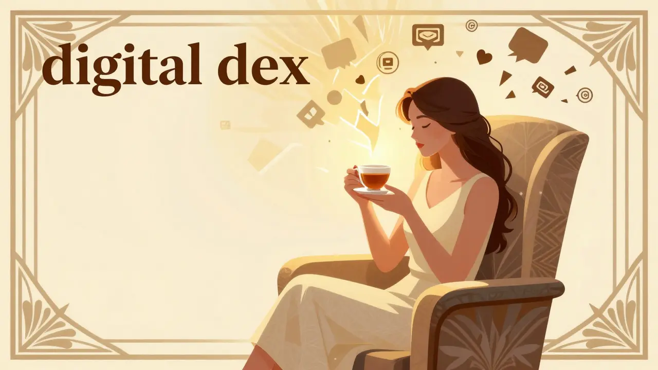 Klidná žena pijící čaj, symbolizující digitální detox a mír