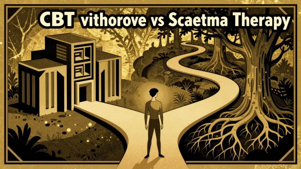 Koncept výběru terapeutické cesty mezi dvěma metodami v art deco stylu