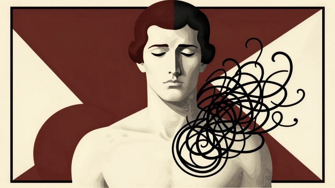 Konceptuální ilustrace rozdělení emocí a těla ve stylu art deco