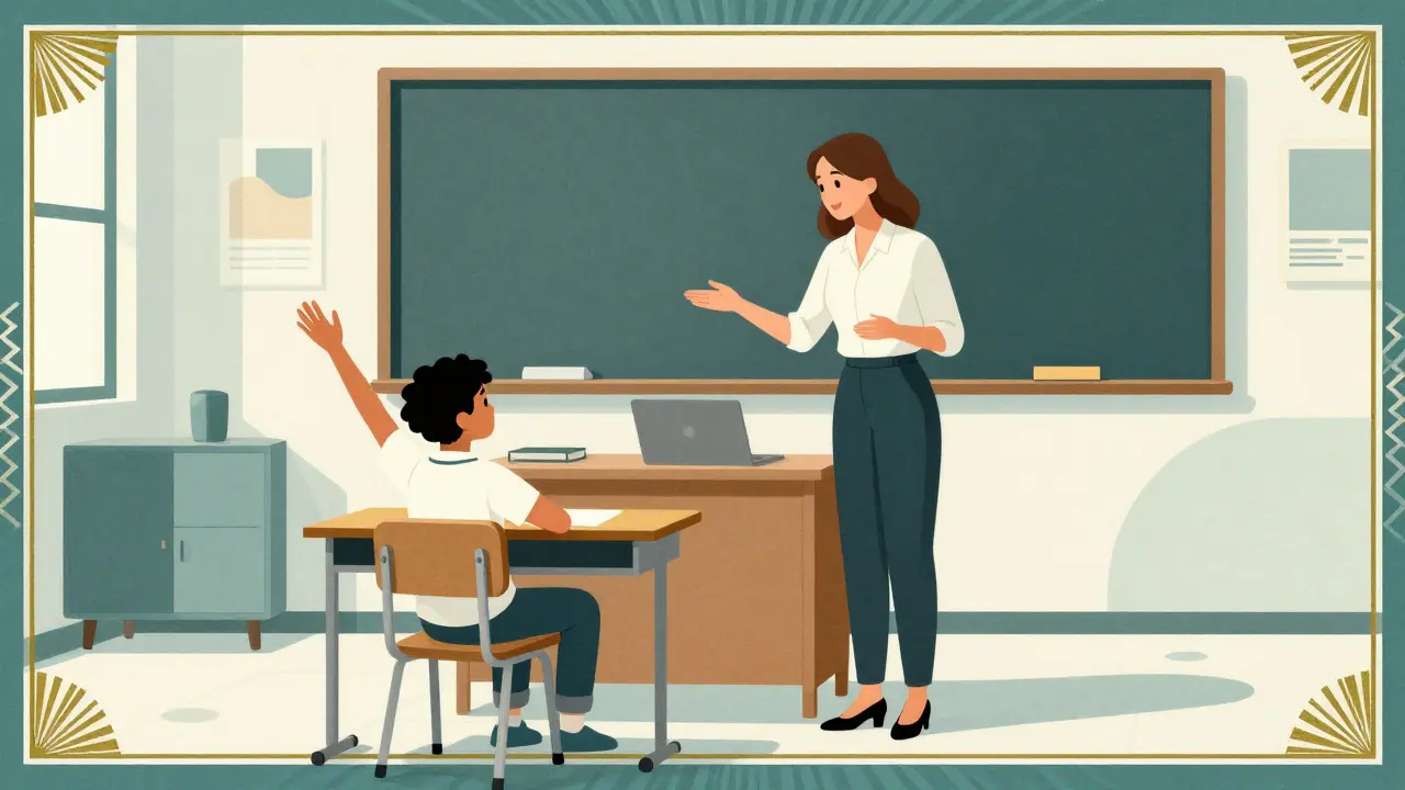Učitelka a rodič spolupracují ve třídě na podpoře žáka s ADHD