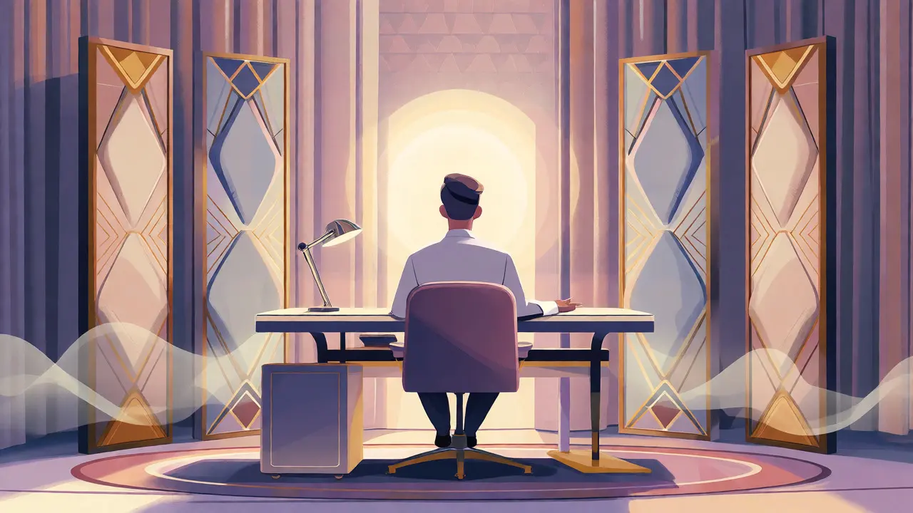 Art Deco scéna soukromého terapeutického prostoru s akustickými panely