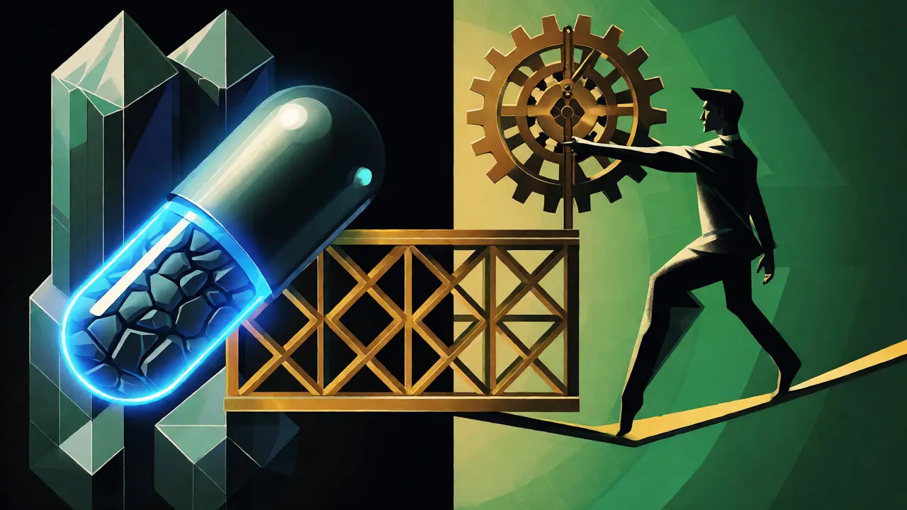 Ilustrace spojující léky a terapii pomocí geometrických tvarů