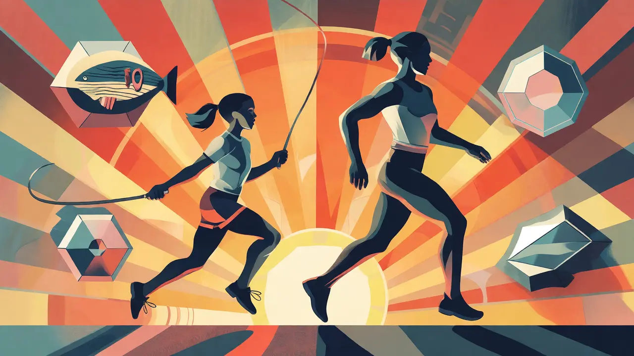 Art Deco ilustrace pohybu a výživy jako nástrojů pro ADHD