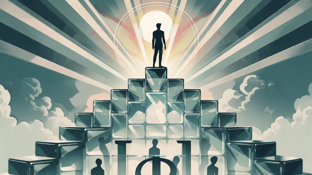 Osoba stojící na schodech v Art Deco ilustraci