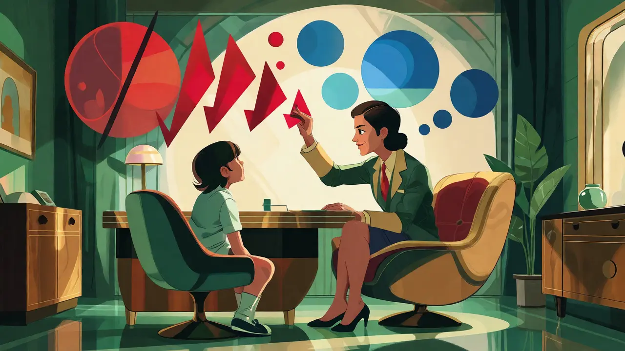 Terapeutická terapie dítěte v retro ilustraci